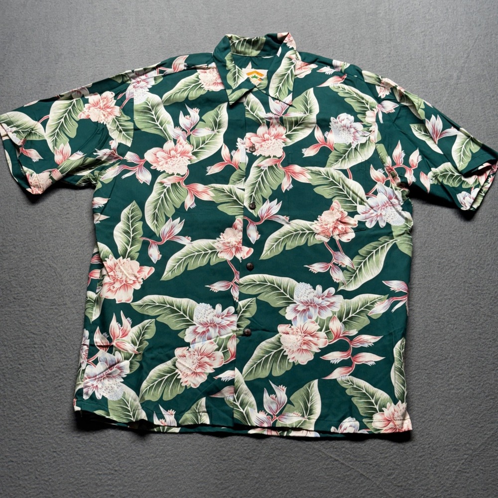 Pineapple Juice Hawaiian Classic Shirt Mens M Green Tropical Floral Rayon Hawaii